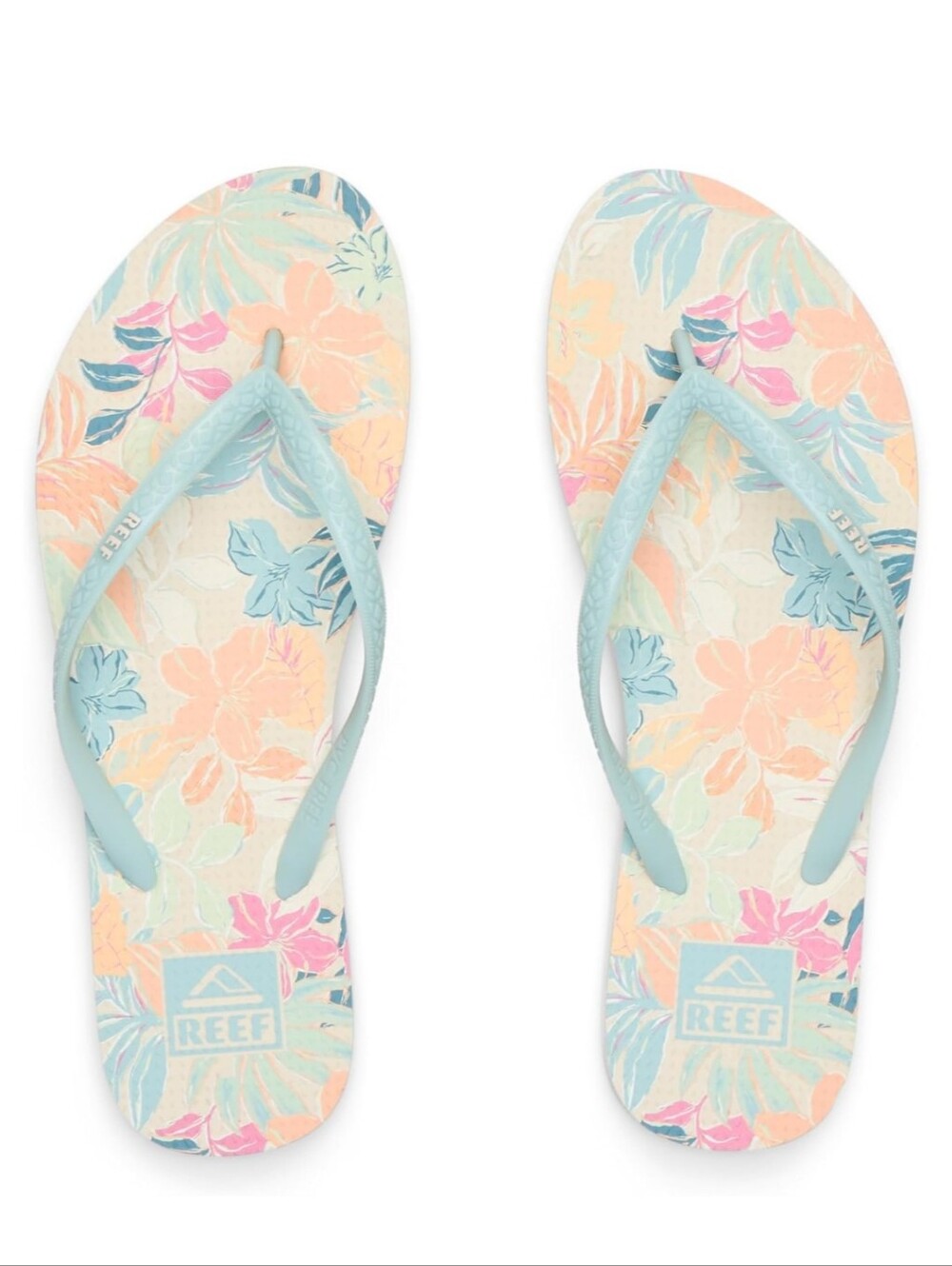 Reef Floral Pastel Flip Flops - Light Blue Straps, Vintage Floral